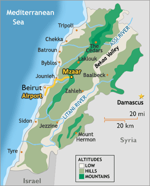 Mzaar ski resort location map
